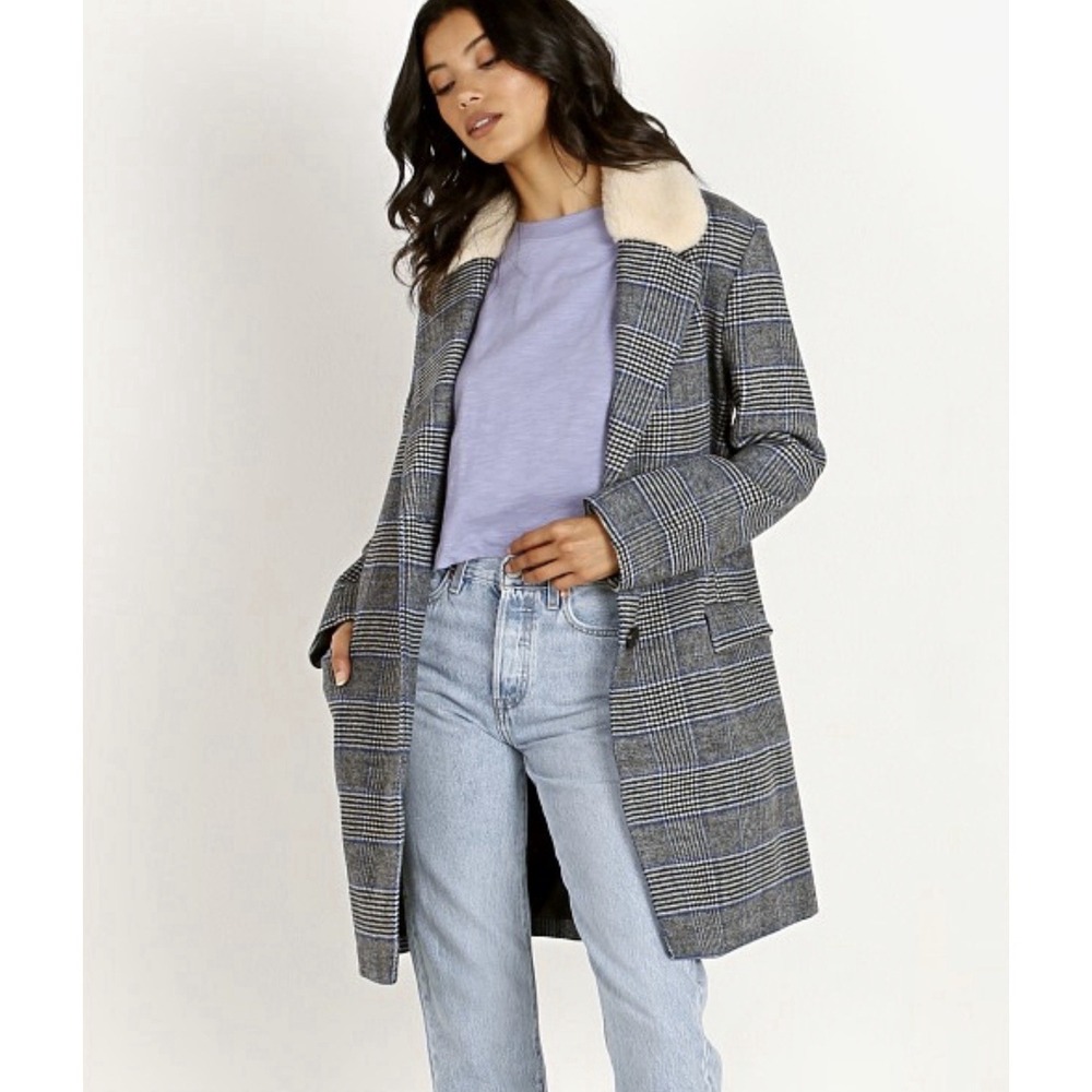 Levi's Amaya Wool Coat Black Houndstooth Faux Fur Collar / Women's Small